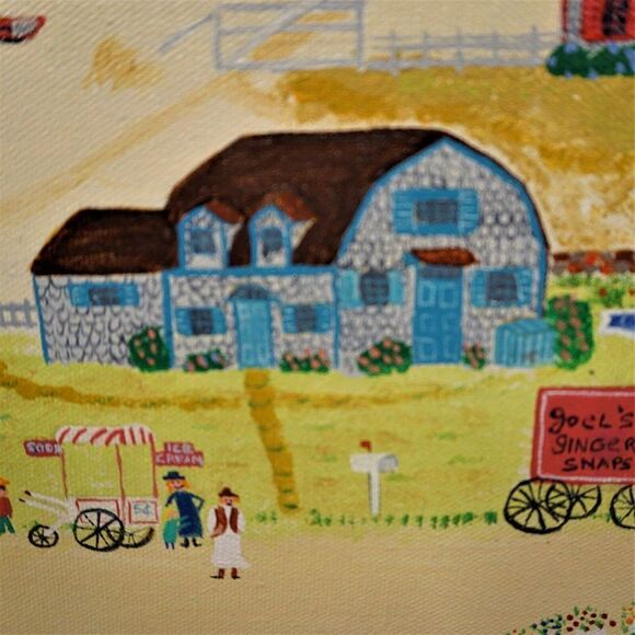 Primitive Americana Vintage Art Naif Folk Art BHC Signed Canvas Painting Naive - Picture 7 of 10